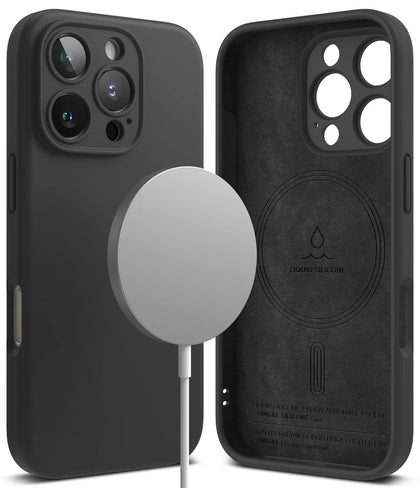 iPhone 16 Pro Case Cover | Silicone Magnetic Series | Black