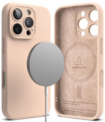 iPhone 16 Pro Case Cover | Silicone Magnetic Series | Pink Sand