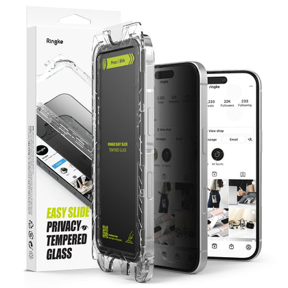 iPhone 16 Plus / 15 Plus Screen Protector | Easy Slide Privacy Tempered Glass | 2 Pack, W Installation Jig