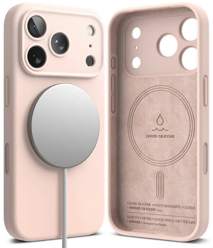 iPhone 17 Pro Case Cover | Silicone Magnetic Series | Pink Sand
