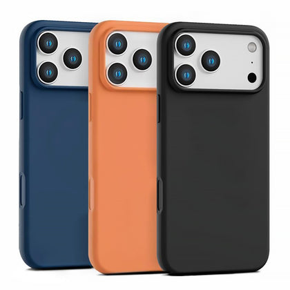 iPhone 17 Pro Max Case, Slim Liquid Silicone 3 Layers Soft Protective Cover - Black/Dark Blue/Orange