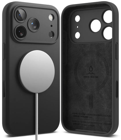iPhone 17 Pro Max Case Cover | Silicone Magnetic Series | Black