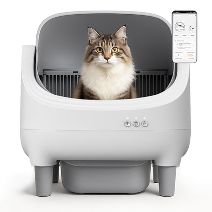Self Cleaning Cat Litter Box, Open Top Design, Smart App Controlled, Automatic Litter Box for Multiple Cats |Quiet Operation, Odor-Free Waste Disposal includes Trash Bags