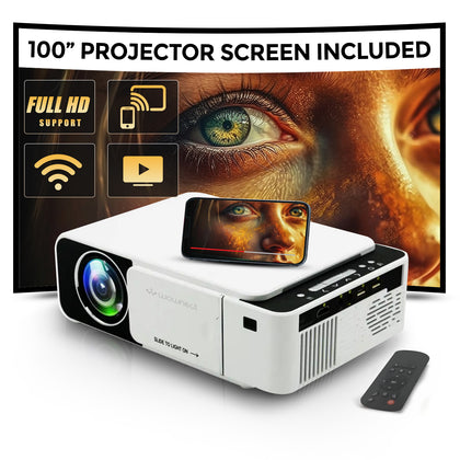 T5 Mini Projector 100 ANSI Lumens With 100 Inch Projector Screen Portable Outdoor Movie Projector