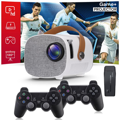 Mini Projector with Gaming Console, Supports Android TV Stick, Power Bank, HDMI, USB, AV, & SD