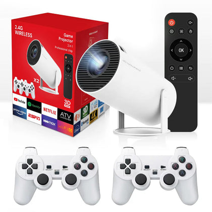 HY300 Smart Mini Projector With 2 Game Consoles | 4K 1080P Support Portable Projector | Android 12.0 | Home Video Projector