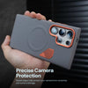 Magnetic Matte PU Case For Samsung Galaxy S26 Ultra | For Mag-Safe|Leather Texture Armor Cover - Grey
