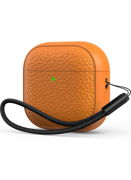 Airpods 4 Case Cover with Wrist Strap, Leather Touch Design Protective Cover-Orange