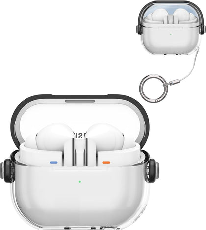 Samsung Galaxy Buds3 Case & Galaxy Buds 3 Pro Case Cover | Holder Clip TPU Protection Case with Carabiner | Black