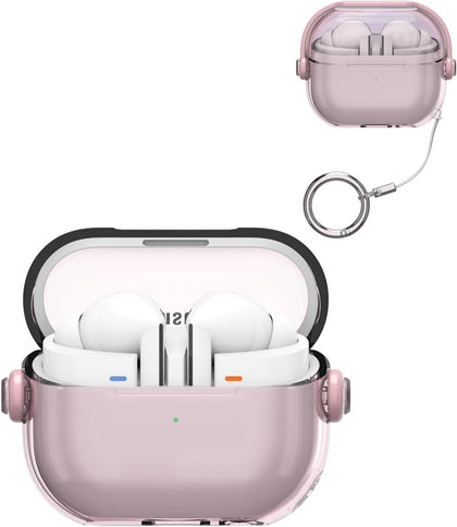 Samsung Galaxy Buds3 Case & Galaxy Buds 3 Pro Case Cover | Holder Clip TPU Protection Case with Carabiner | Light Pink