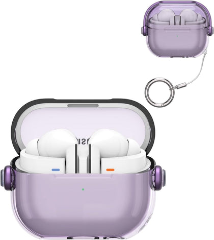 Samsung Galaxy Buds3 Case & Galaxy Buds 3 Pro Case Cover | Holder Clip TPU Protection Case with Carabiner | Purple