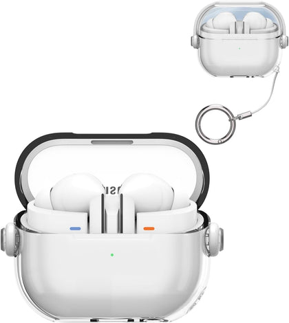 Samsung Galaxy Buds3 Case & Galaxy Buds 3 Pro Case Cover | Holder Clip TPU Protection Case with Carabiner | White