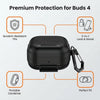 Samsung Galaxy Buds 4 / Buds 4 Pro Case Cover, Leather Texture Protective Earbuds Cover with Phone Stand - Black