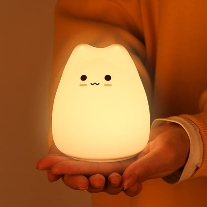 LED Cute Cat Night Light for Kids, Silicone Cute Cat Nursery Night Lights, Rechargeable Portable Night Light for Bedroom