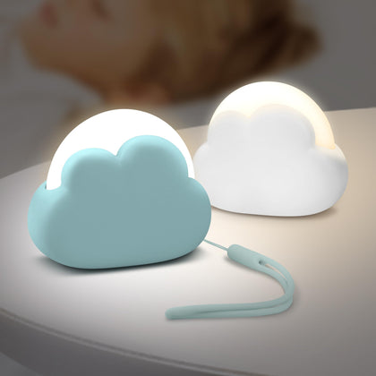 Portable LED Night Light, Cute Cloud Mini Desk Lamp, Rechargeable Kids Night Light for Camping (Blue & White)