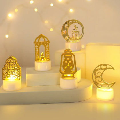 Lights for Ramadan, 5 Pcs Ramadan Mini Lantern Lights, Eid Mubarak Candle for Eid Ramadan Party Table Home Indoor Outdoor Festival Decor