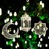 Ramadan Kareem Wooden Ornaments Pendant Decoration Moon Lantern Light Mubarak Eid Hanging Ornament for Ramadan Mubarak Eid Decorations