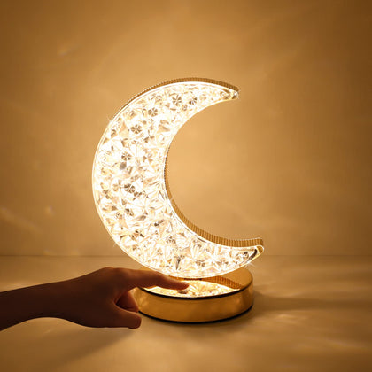 Moon Table Lamp, LED Creative Crystal Lamp , Night Light Dimming Bedside Light with USB Charging, 3 colors Touch Bedside Night Light