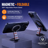 Magnetic Phone Holder for Car, N52 Strong Magnet Universal Mount Stand, 360° Rotating Foldable Aluminum Alloy Phone Stand with Magnetic Ring for All Smartphones