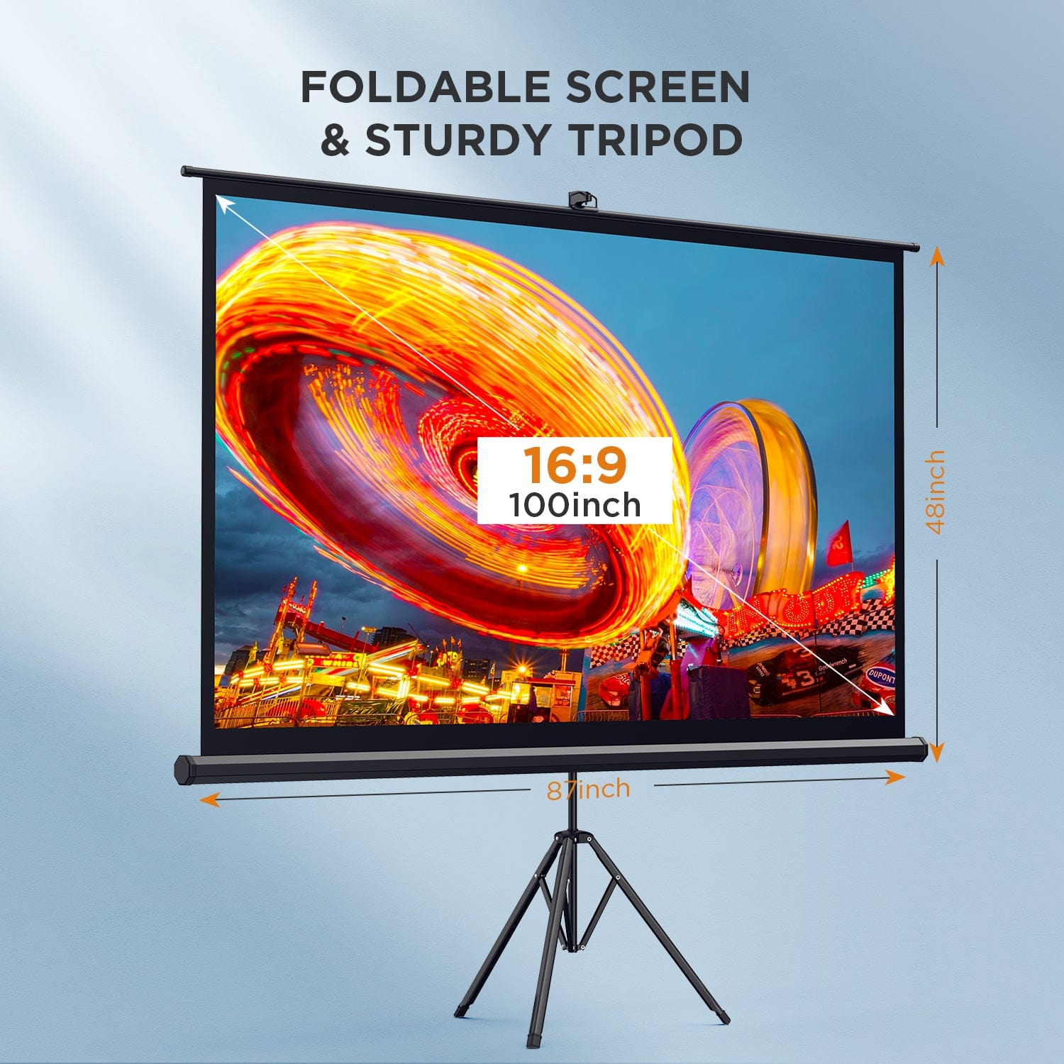 Projector Screen and Stand, 16:9 4K HD Projector Screen Outdoor 100 inch Portable Projector Screen with Stand