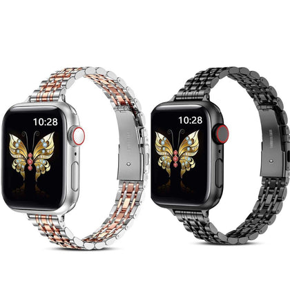 Slim Metal Straps for Apple Watch Series 10 Ultra 2  8 Ultra  9  8  7  6 - Silver Rose Gold/Black