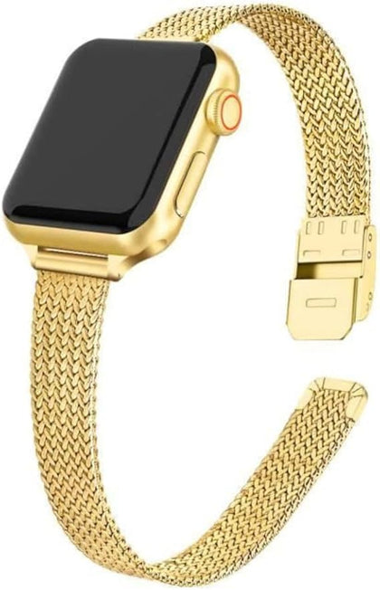 Apple Watch Series 10 | Ultra 2 | 8 Ultra | 9 | 8 | 7 | 6 | Slim Metal Straps |Gold