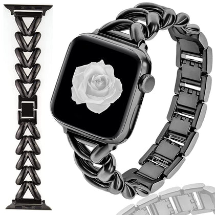 Metal Straps For Apple watch Band 38mm 40mm 41mm | Jewelry Herringbone Design - Black