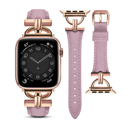 Leather Band For Apple Watch 38mm 40mm 41mm, Slim Leather Strap with D-Shape Rose Gold Metal Buckle - Purple