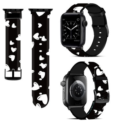 Silicone Bands For Apple Watch Straps 38mm 40mm 41mm Women Men - Black & White Hearts