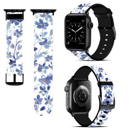 Silicone Bands For Apple Watch Straps 38mm 40mm 41mm Women Men - Blue Flowers