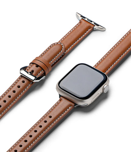 Leather One Padded Slim Band for Apple Watch 40 / 41 / 42mm – Genuine Cowhide Leather Strap-Brown
