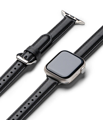 Leather One Padded Slim Band for Apple Watch 40 / 41 / 42mm – Genuine Cowhide Leather Strap-Black