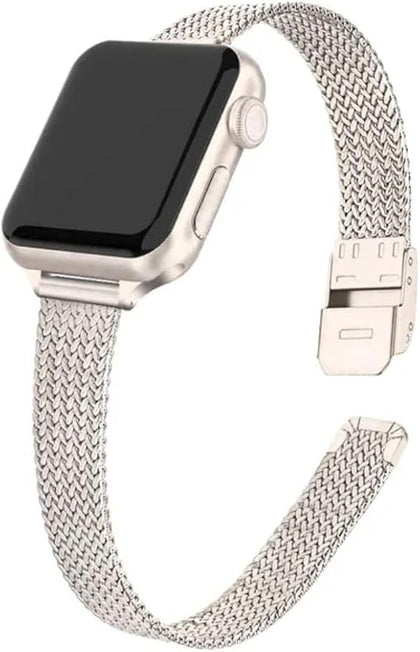 Apple Watch Series 10 Strap for 49/46/45/44/42mm Watch Band| Stainless Steel Milanese strap| Starlight