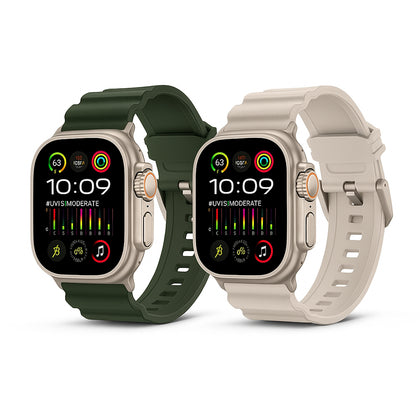 (Pack of 2) Liquid Silicone Rubber Band for Apple Watch Ultra 1/2 49mm 45mm 44mm 42mm - Beige/Green