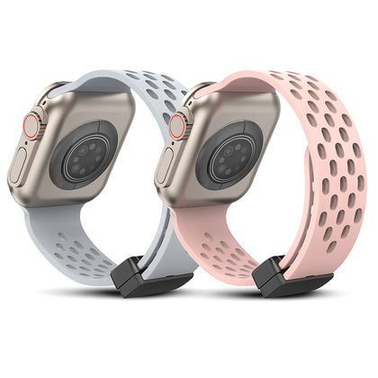 (Pack of 2) Magnetic Buckle Silicone Band For Apple watch 49/45/44/42mm -Grey/Pink