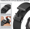 Milanese Mesh Loop Band For Apple Watch 49/46/45/44/42mm ,Designer Parachute-Style Metal Buckle Adjustable Strap for Men Women -Black