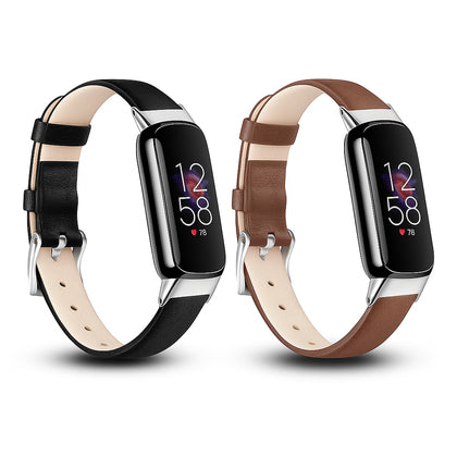 (Pack of 2) Leather Strap For Fitbit Luxe Strap for Women Men - Black/Dark Brown