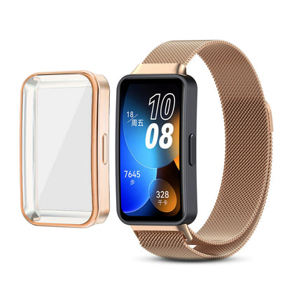 Huawei Band 8 | Huawei Band 9 With TPU Watch Case | Milanese Straps | Rose Gold