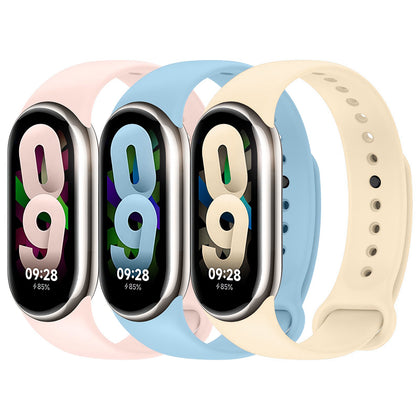 [Pack of 3] Silicone Strap For Xiaomi Mi Band 8 (Pink/Beige/Blue)