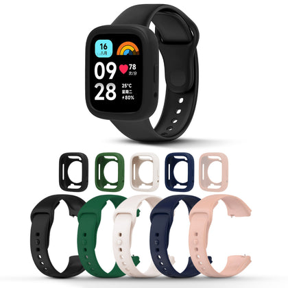 Redmi Watch 3 Active/Redmi Watch 3 Lite Band + Watch Case | Silicone Straps | Black/Dark Green/Dark Blue/Beige/Pink