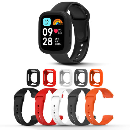 Redmi Watch 3 Active/Redmi Watch 3 Lite Band + Watch Case | Silicone Straps | Black/Grey/White/ Orange/ Red