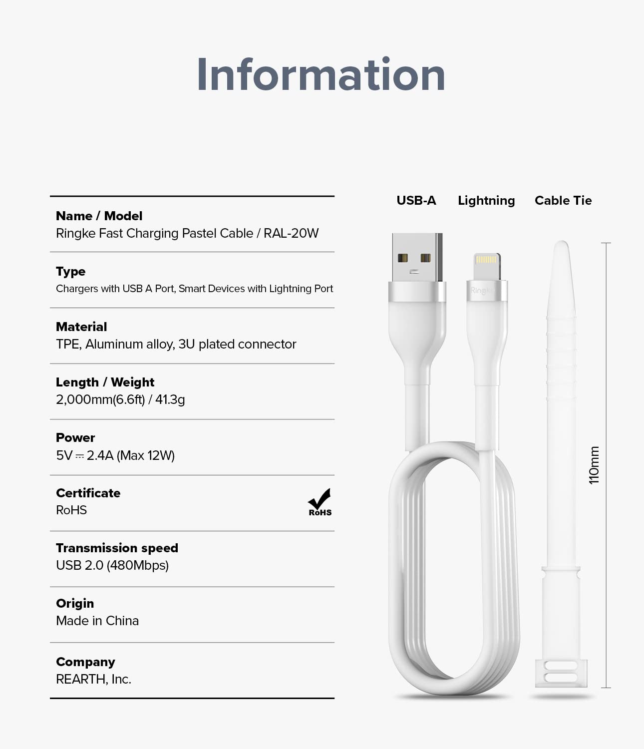 Fast Charging Pastel Cable | USB Type A to Lightning |  2m  Blue