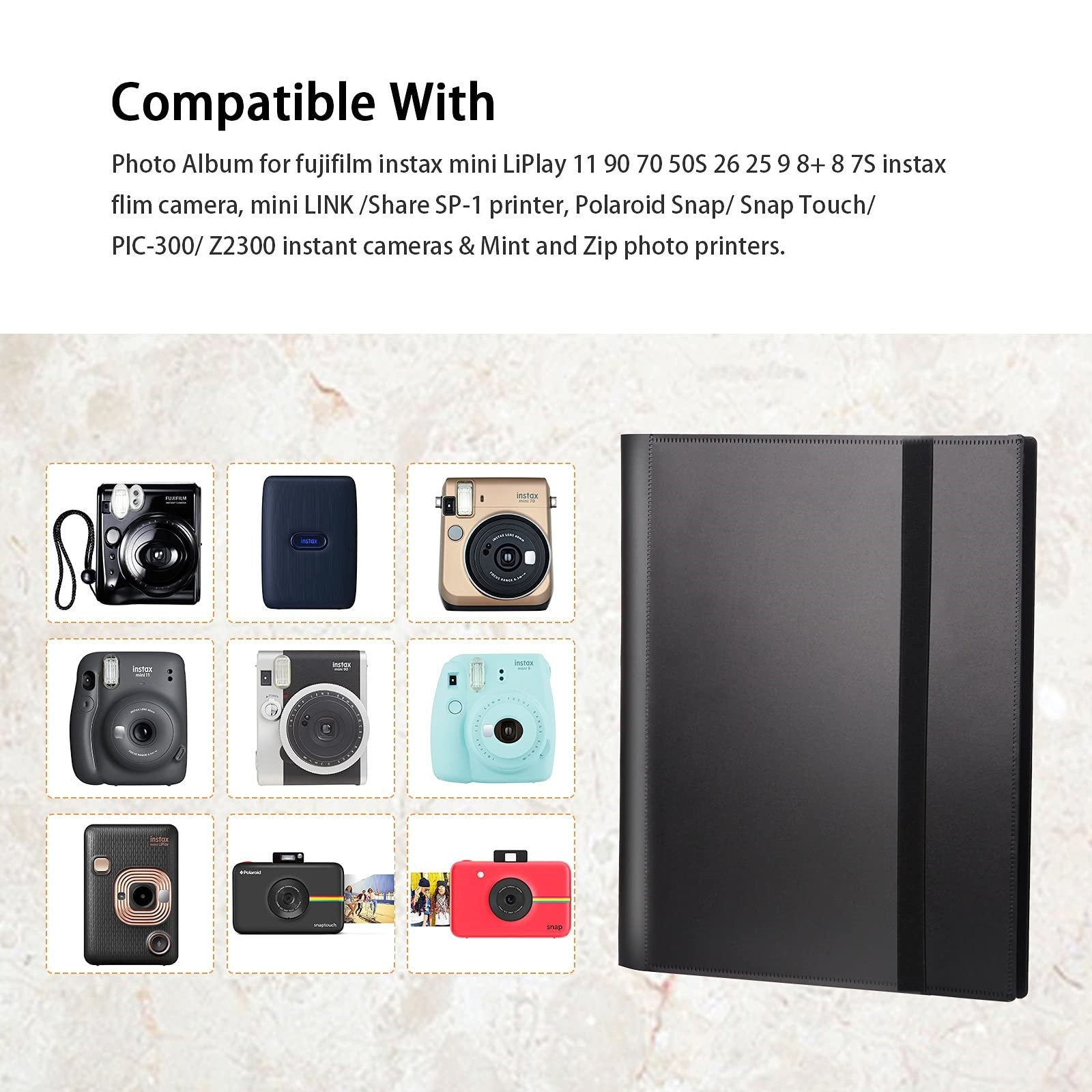 432 Pockets Photo Album for Fujifilm Instax Mini Camera| Fujifilm Instax Mini 11 9 Evo 90 70 40 8 7 LiPlay Instant Camera | Black