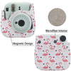 Case for Fujifilm Instax Mini 11/12 Case PU Leather Instant Camera Cover with Adjustable Strap- Flamingo White
