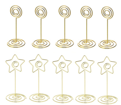 10 Pack Round/ Star Shape Table Number Holder | Gold