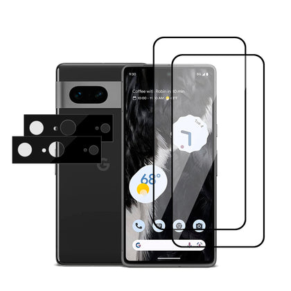 Google Pixel 7 Screen Protector With Camera Lens Protectors | Tempered Glass| Pack of 2| Black