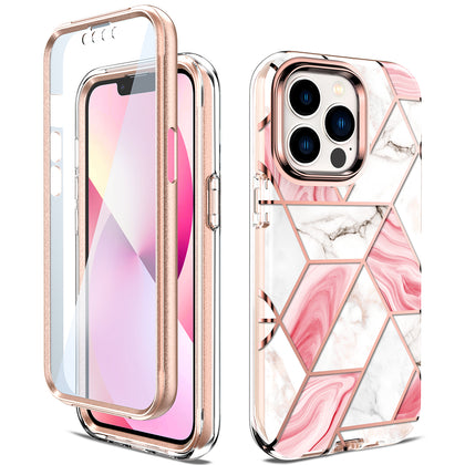 Apple iPhone 13 Pro Case | Marble Shockproof Bumper Stylish Slim Phone Cases | Pink Marble