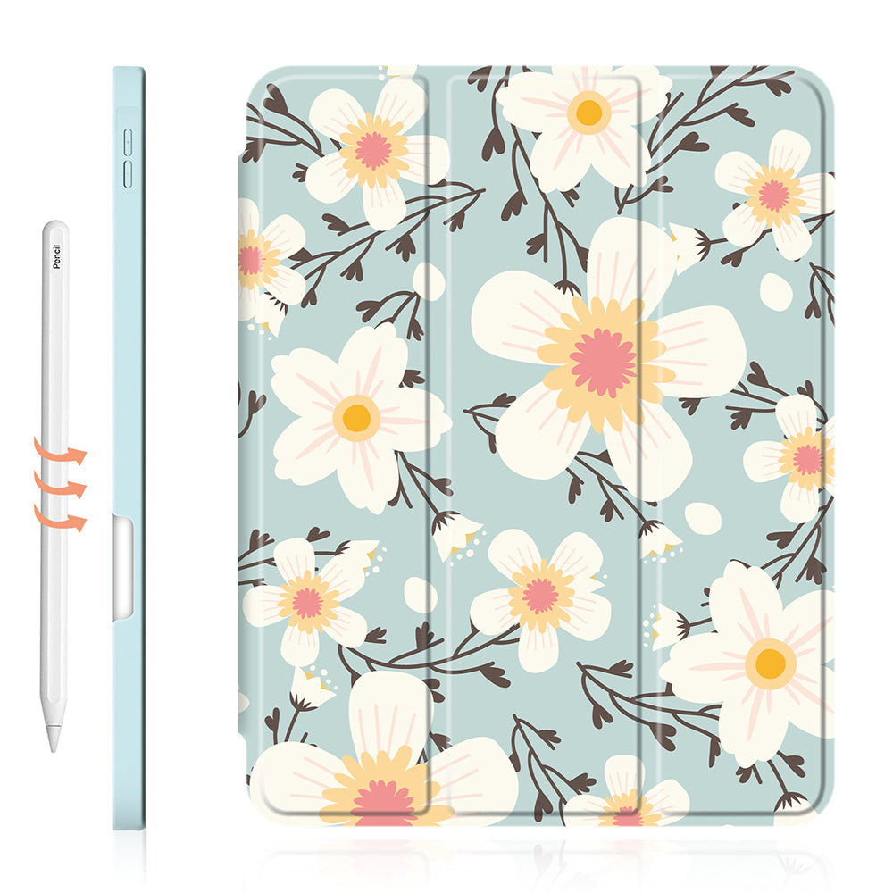 iPad 10.2 / Air 3 10.5 2019 Case| Soft TPU Floral Protective Shockproof Tablet Case Cover |Cyan