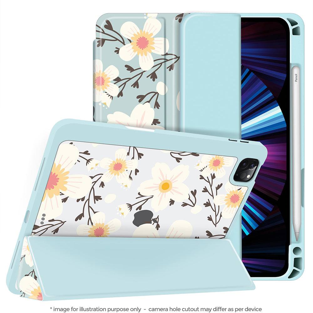 iPad 10.2 / Air 3 10.5 2019 Case| Soft TPU Floral Protective Shockproof Tablet Case Cover |Cyan