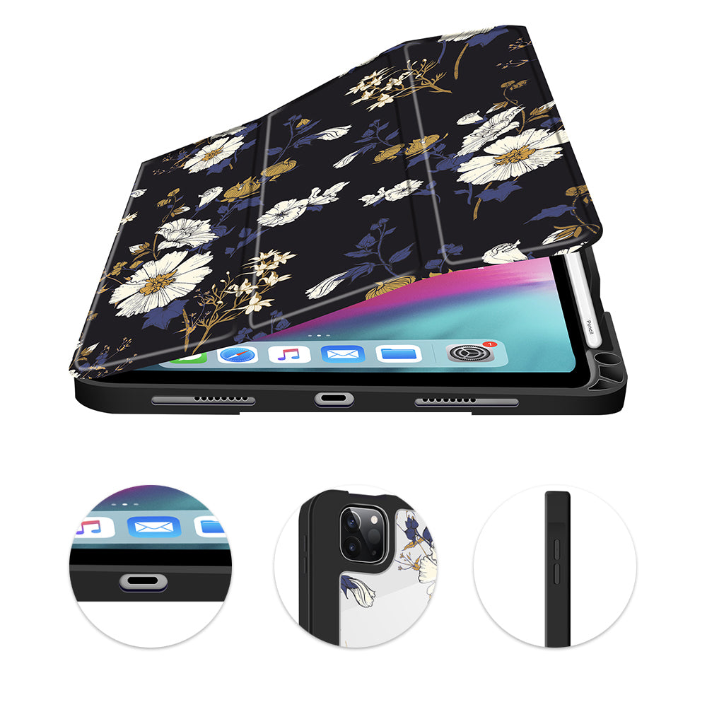 iPad Air 5/4 10.9 Inch/ iPad Pro 11 Inch Case| Soft TPU Floral Protective Shockproof Cover Tablet Case Cover |Black